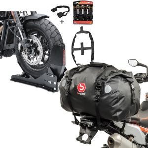Set: Set SW15 Motorradwippe Easy Vario Fix und Fixiergurte Set schwarz + Hecktasche Drybag XF60 Wasserdicht Volumen 60l_1