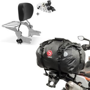 Set: Sissy Bar + Gepäckträger + Docking-Kit für Harley Road King 97-08 + Hecktasche Drybag XF60 Wasserdicht Volumen 60l_1