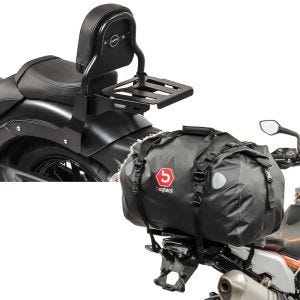 Sett: Sissy Bar XS3 passer for Kawasaki Vulcan S / Café 15-24 med bagasjebrett + halebag Drybag XF60 vanntett volum 60l