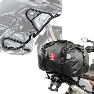 Set: Sturzbügel Set für BMW R 1250 GS 19-21 oben und unten XL6 Schutzbügel + Hecktasche Drybag XF60 Wasserdicht Volumen 60l_1
