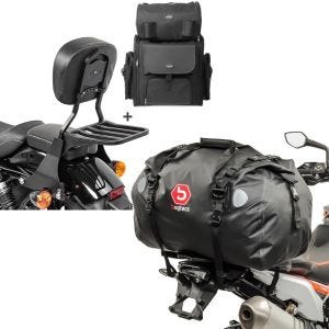 Set: Sissybar SB1 + Hecktasche für Harley Sportster 883 Iron 09-20 + Hecktasche Drybag XF60 Wasserdicht Volumen 60l_1