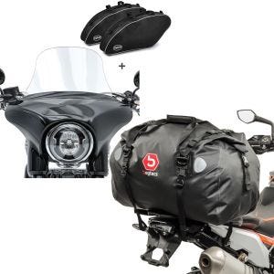 Sett: Sett SL1 motorsykkel frontrute Craftride L + etui innerveske egnet for Harley Davidson Sport Glide 18-24 Craftride + motorsykkel hale bag tørr bag Bagtecs XF60 vanntett volum 60l