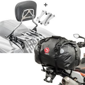 Set: Sissybar mit Gepäckträger XB und Montagekit für Harley Touring 14-21 + Hecktasche Drybag XF60 Wasserdicht Volumen 60l_1