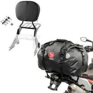 Set: Sissy Bar mit Gepäckträger für Harley Sportster 1200 Custom 04-20 + Hecktasche Drybag XF60 Wasserdicht Volumen 60l_1