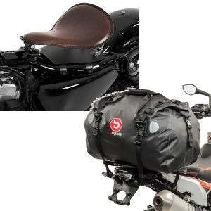 Sett: Solo fjærsal med bunnplate SG10 brun + halebag Drybag XF60 vanntett volum 60l