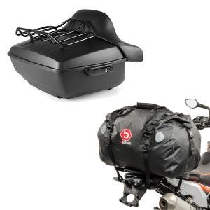 Set: Topcase King NHM für Harley Softail / Sport Glide schwarz + Hecktasche Drybag XF60 Wasserdicht Volumen 60l_1