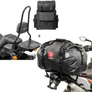 Sett: Sissybar CSXL + halebag egnet for Chopper / Custombike 18-24 + tailbag Drybag XF60 vanntett volum 60l CB39837