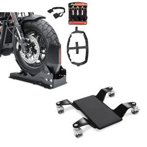 Set: Set SW15 Motorradwippe Easy Vario Fix und Fixiergurte Set schwarz + Rangierhilfe für Hauptständer Easy Mover II bis 320kg in schwarz_1