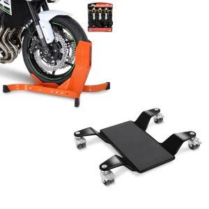 Set: Easy Plus - Motorradwippe inklusive 4-fach Spanngurt-Set orange + Rangierhilfe für Hauptständer Easy Mover II bis 320kg in schwarz_1