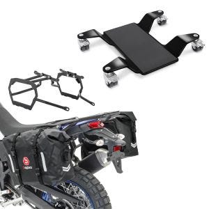 Sett: Sadelveskesett WP8 egnet for Yamaha Tenere 700 19-24 med bagasjeholder + manøvreringshjelp for hovedstativ Easy Mover II opptil 320 kg i sort