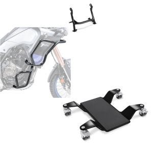 Set: Sturzbügel Hauptständer Set für Yamaha Tenere 700 19-21 oben unten + Rangierhilfe für Hauptständer Easy Mover II bis 320kg in schwarz_1
