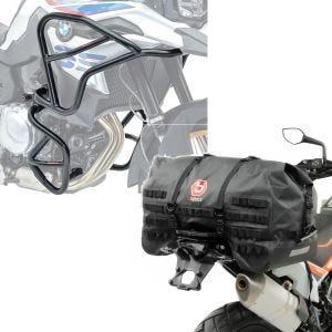 Sett: Crash bar XL sett egnet for BMW F 850 GS / F 750 GS 18-23 topp bunn + hale bag SX70 70L vanntett i svart