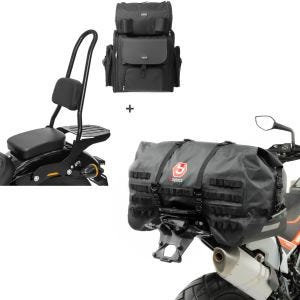 Sett: Sissy bar CSXL + halebag egnet for choppers / custom sykler 18-24 avtakbar med bagasjeholder Craftride + motorsykkel halebag Bagtecs SX70 70Ltr vanntett i svart