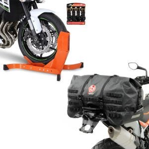 Set: Easy Plus - Motorradwippe inklusive 4-fach Spanngurt-Set orange + Hecktasche SX70 70Ltr wasserdicht in schwarz_1