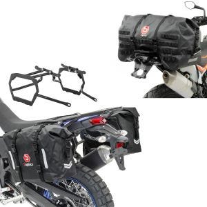 Sett: Sadelveskesett WP8 passer til Yamaha Tenere 700 19-24 med bagasjeholder + haleveske SX70 70L vanntett i svart