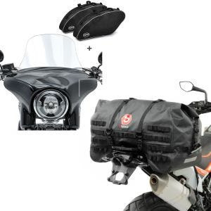 Sett: Sett SL1 motorsykkel frontrute Craftride L + etui innerveske egnet for Harley Davidson Sport Glide 18-24 Craftride + motorsykkel hale bag Bagtecs SX70 70Ltr vanntett i svart