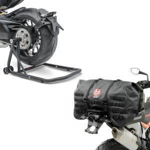 Sett: Enarmsstativ egnet for KTM 1290 Super Duke / R 14-23 arbeidsstativ Single Constands + halebag SX70 70L vanntett i svart økonomisett
