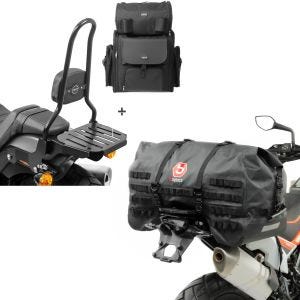 Set: Sissybar CSXL + Hecktasche für Harley Softail Fat Bob 114 18-21 + Hecktasche SX70 70Ltr wasserdicht in schwarz_1