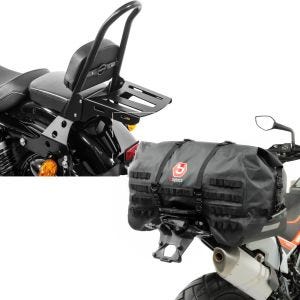 Set: Sissybar Harley Sportster 04-20 Fast Rider-L inkl. Gepäckträger + Hecktasche SX70 70Ltr wasserdicht in schwarz_1