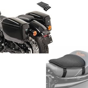 Set: Seitenkoffer Set Nevada für Chopper je 20Ltr inkl. Haltesatz + Gel Sitzkissen M Universal Komfortkissen schwarz_1