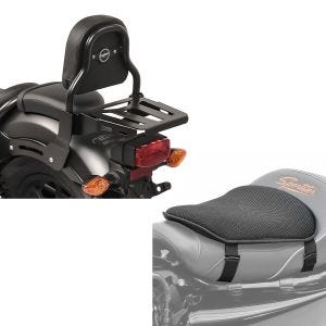 Set: Sissy Bar XS3 für Honda Rebel 500 17-21 mit Gepäckträger schwarz + Gel Sitzkissen M Universal Komfortkissen schwarz_1