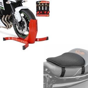 Set: Easy Plus rot - Motorradwippe inklusive 4-fach Spanngurt-Set + Gel Sitzkissen M Universal Komfortkissen schwarz_1