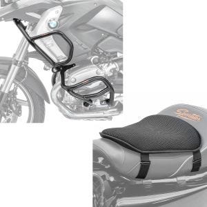 Set: Sturzbügel Set L2 für BMW R 1200 GS 08-12 oben und unten Schutzbügel + Gel Sitzkissen M Universal Komfortkissen schwarz_1