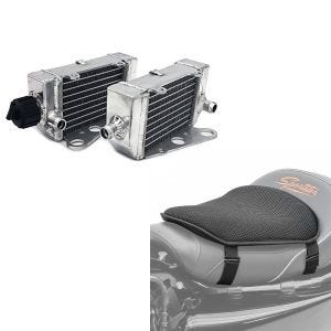 Sett: Radiator radiator egnet for KTM SX 50 12-22 høyre venstre (par) + gel setepute M universal komfort pute svart