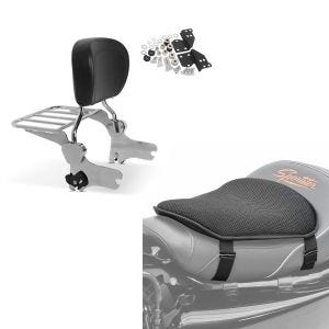 Sett: Sissy bar + bagasjestativ + dockingsett egnet for Harley Davidson Road King 97-08 krom Craftride + gel setepute M Tourtecs universell komfortpute svart