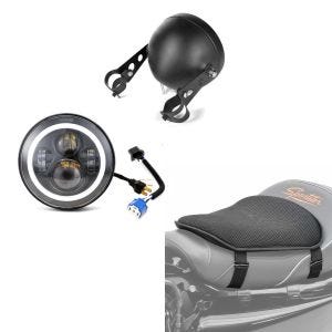 Set: LED Scheinwerfer Set 7 Zoll für Universal Hauptscheinwerfer C12 + Gel Sitzkissen M Universal Komfortkissen schwarz_1