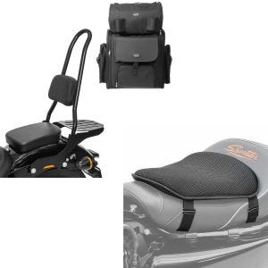 Set: Sissybar CSXL + Hecktasche für Harley Softail Street Bob 18-20 + Gel Sitzkissen M Universal Komfortkissen schwarz_1