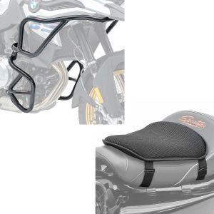 Set: Sturzbügel Set für BMW F 850 GS /F 750 GS 18-21 oben unten Schutzbügel + Gel Sitzkissen M Universal Komfortkissen schwarz_1