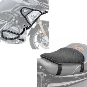 Set: Sturzbügel Set für BMW R 1250 GS 19-21 oben und unten XL6 Schutzbügel + Gel Sitzkissen M Universal Komfortkissen schwarz_1