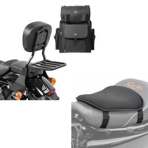 Sett: Sissy bar SB1 + halebag egnet for chopper / custom sykler 883 Iron 09-20 avtakbar med bagasjehylle Craftride svart + gel setepute M Tourtecs universell komfortpute svart