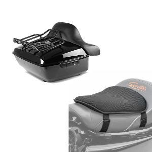 Set: Topcase King NLB für Harley Touring 14-21 ohne Löcher + Gel Sitzkissen M Universal Komfortkissen schwarz_1