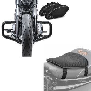 Sett: Sett STS4 crash bar Moustache Craftride og innerveske sett egnet for Harley Davidson Sport Glide 18-24 Craftride + gel setepute M Tourtecs universell komfortpute svart