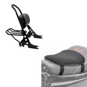 Sett: Sissy bar egnet for Harley Davidson Sportster Forty-Eight 48 10-20 Craftride Fast Rider-M inkl. bagasjeholder sort + gel setepute M Tourtecs universal komfortpute sort