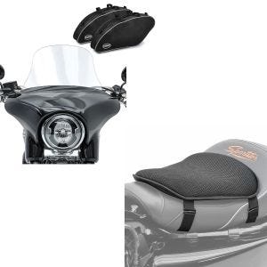 Sett: Sett SL1 motorsykkel frontrute Craftride L + veske innerveske egnet for Harley Davidson Sport Glide 18-24 Craftride + gel setepute M Tourtecs universell komfortpute svart