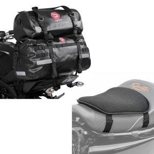 Set: Hecktasche Set XB50 + XF30 Volumen 80L Drybag Wasserdicht + Gel Sitzkissen M Universal Komfortkissen schwarz_1