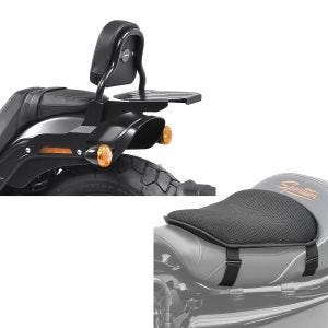 Sett: Sissy bar CSS Fix egnet for Harley Davidson Fat Bob / 114 18-24 med bagasjehylle svart Craftride + gel setepute M Tourtecs universell komfortpute svart