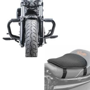 Set: Sturzbügel Mustache II für Harley Sportster 04-20 Schutzbügel + Gel Sitzkissen M Universal Komfortkissen schwarz_1