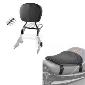 Set: Sissy Bar mit Gepäckträger für Harley Sportster 1200 Custom 04-20 + Gel Sitzkissen M Universal Komfortkissen schwarz_1