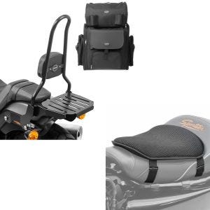 Sett: Sissybar CSXL + halepose egnet for chopper / custom bike 18-24 + gel setepute M universal komfortpute svart CB39834