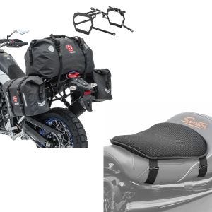 Sett: Sadelveskesett WP8 passer til Yamaha Tenere 700 19-24 med haleveske + gel setepute M universal komfortpute svart
