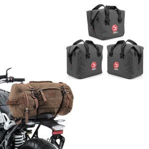 Set: Innentaschen für Aluminium Koffer für BMW R 1250 GS / Adventure 19-21 + Hecktasche Vintage 35L Canvas Rucksack Gepäckrolle braun_1