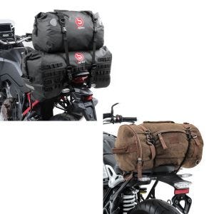 Set: Hecktasche Set SX70 + XF40 Volumen 110 L Dry Bag Wasserdicht + Hecktasche Vintage 35L Canvas Rucksack Gepäckrolle braun_1