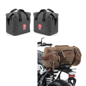 Set: Aluminium Koffer Innentasche für BMW R 1250 GS / Adventure 19-21 + Hecktasche Vintage 35L Canvas Rucksack Gepäckrolle braun_1