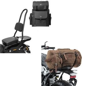 Set: Sissybar CSXL + Hecktasche für Harley Softail Street Bob 18-20 + Hecktasche Vintage 35L Canvas Rucksack Gepäckrolle braun_1