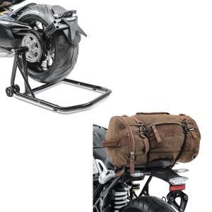 Set: Einarmständer Ducati Diavel / S 11-20 Montageständer Single-Classic + Hecktasche Vintage 35L Canvas Rucksack Gepäckrolle braun_1