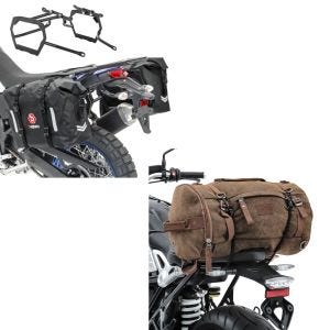 Set: Satteltaschen Set WP8 für Yamaha Tenere 700 19-21 mit Kofferträger + Hecktasche Vintage 35L Canvas Rucksack Gepäckrolle braun_1